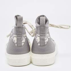 Dior Grey/White Knit Fabric And Leather Walk'n'Dior High-Top Sneakers Size 36.5