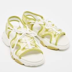 مملوكة مسبقًا Dior Green/White Neoprene and PVC D-Connect Sandals Size 36.5