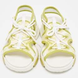 مملوكة مسبقًا Dior Green/White Neoprene and PVC D-Connect Sandals Size 36.5