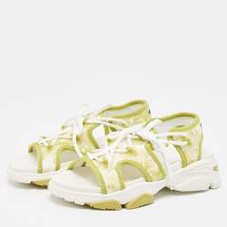 مملوكة مسبقًا Dior Green/White Neoprene and PVC D-Connect Sandals Size 36.5