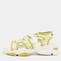 مملوكة مسبقًا Dior Green/White Neoprene and PVC D-Connect Sandals Size 36.5