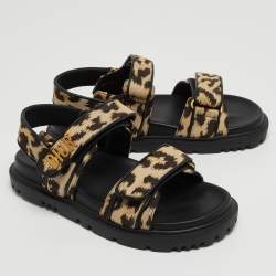 Dior Black/Brown Animal Print Fabric DiorAct Sandals Size 36