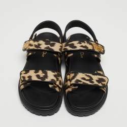 Dior Black/Brown Animal Print Fabric DiorAct Sandals Size 36