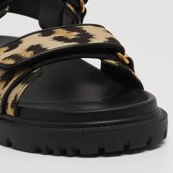 Dior Black/Brown Animal Print Fabric DiorAct Sandals Size 36