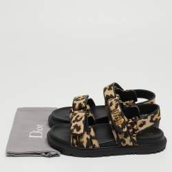 Dior Black/Brown Animal Print Fabric DiorAct Sandals Size 36