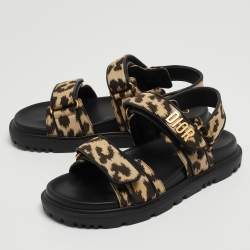 Dior Black/Brown Animal Print Fabric DiorAct Sandals Size 36