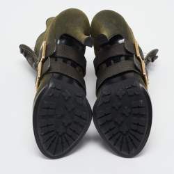 Dior Green Suede and Leather Peep Toe Ankle Boots Size 35.5 