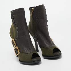 Dior Green Suede and Leather Peep Toe Ankle Boots Size 35.5 