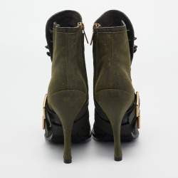 Dior Green Suede and Leather Peep Toe Ankle Boots Size 35.5 