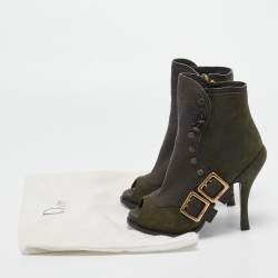 Dior Green Suede and Leather Peep Toe Ankle Boots Size 35.5 