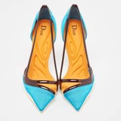 Dior Blue Mesh and Patent Curve Heel Pumps Size 40.5