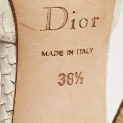 Dior White Python Floral Embroidered Raffia Platform Ankle Strap Sandals Size 38.5