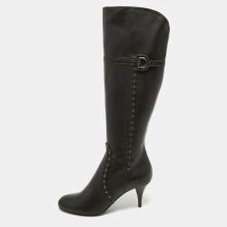 Dior Brown Leather Embellished Knee Length Boots Size 39.5
