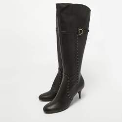 Dior Brown Leather Embellished Knee Length Boots Size 39.5