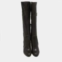 Dior Brown Leather Embellished Knee Length Boots Size 39.5