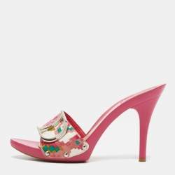 Dior Pink Canvas D logo Slide Sandals Size 38.5