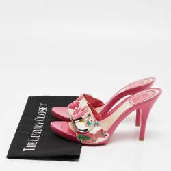 Dior Pink Canvas D logo Slide Sandals Size 38.5