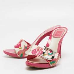 Dior Pink Canvas D logo Slide Sandals Size 38.5