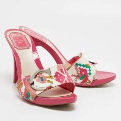 Dior Pink Canvas D logo Slide Sandals Size 38.5