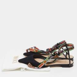 Dior Black Canvas J'adior Pointed Toe Ankle Wrap Flats Size 37.5