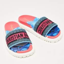 Pre Owned Dior Multicolor Canvas Dway Flat Slides Size 36.5