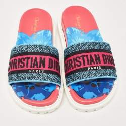 Pre Owned Dior Multicolor Canvas Dway Flat Slides Size 36.5