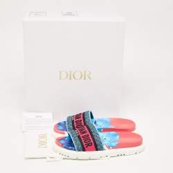 Pre Owned Dior Multicolor Canvas Dway Flat Slides Size 36.5
