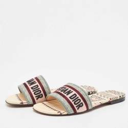 Dior Multicolor Canvas Dway Flat Slides Size 39 