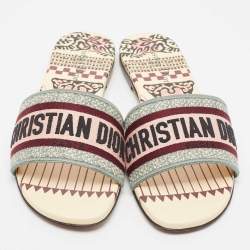 Dior Multicolor Canvas Dway Flat Slides Size 39 