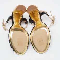 Pre Owned Dior Black/Beige Satin and Patent Leather Studded Ankle Strap Sandals Size 36