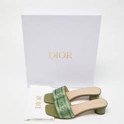 Dior Green Logo Embroidered Canvas Dway Slide Sandals Size 38
