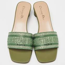 Dior Green Logo Embroidered Canvas Dway Slide Sandals Size 38