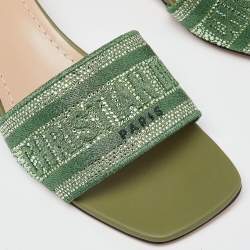 Dior Green Logo Embroidered Canvas Dway Slide Sandals Size 38