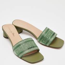 Dior Green Logo Embroidered Canvas Dway Slide Sandals Size 38