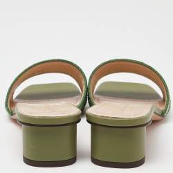Dior Green Logo Embroidered Canvas Dway Slide Sandals Size 38