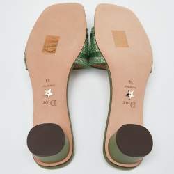Dior Green Logo Embroidered Canvas Dway Slide Sandals Size 38