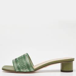 Dior Green Logo Embroidered Canvas Dway Slide Sandals Size 38