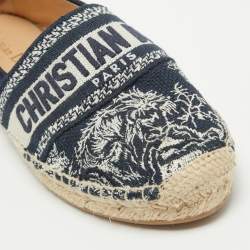 Dior Navy Blue/White Embroidered Canvas Granville Espadrille Flats Size 38
