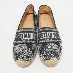 Dior Navy Blue/White Embroidered Canvas Granville Espadrille Flats Size 38