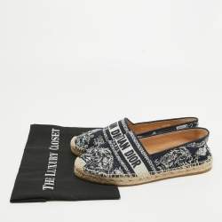 Dior Navy Blue/White Embroidered Canvas Granville Espadrille Flats Size 38