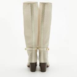 Dior Cream Mesh and Leather Knee Length Boots Size 39