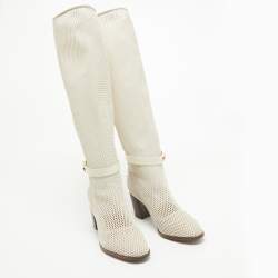 Dior Cream Mesh and Leather Knee Length Boots Size 39