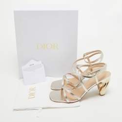 Pre Owned Dior Pale Gold Leather Rhodes Sandals Size 38.5