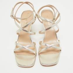 Pre Owned Dior Pale Gold Leather Rhodes Sandals Size 38.5