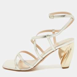 Pre Owned Dior Pale Gold Leather Rhodes Sandals Size 38.5