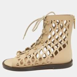 Dior Beige Cutout Leather D-Trap Gladiator Sandals Size 37