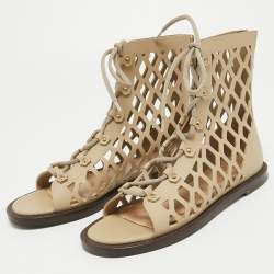 Dior Beige Cutout Leather D-Trap Gladiator Sandals Size 37