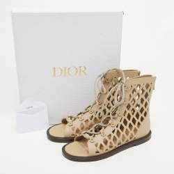 Dior Beige Cutout Leather D-Trap Gladiator Sandals Size 37