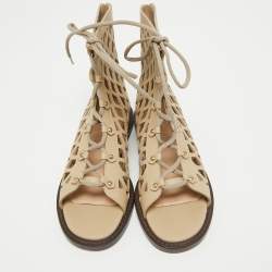 Dior Beige Cutout Leather D-Trap Gladiator Sandals Size 37