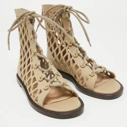 Dior Beige Cutout Leather D-Trap Gladiator Sandals Size 37